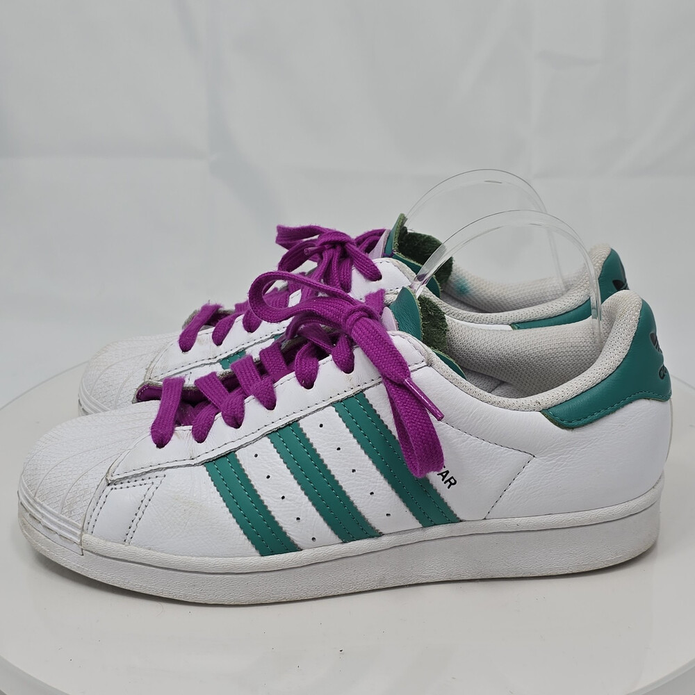Adidas Superstar White Glory Green Shell Toe Magenta Lace Flower H0659 Women 8.5